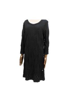 Chanel 7 Half Sleeve Dress Black Rayon Nylon Stretch Tunic 42